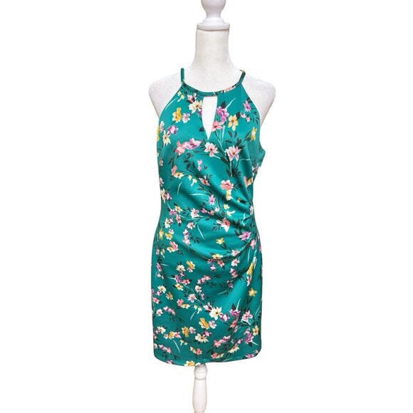 GUESS Dresses & Skirts - Guess Floral Halter Bodycon Dress Tulip Hem Green Size 10